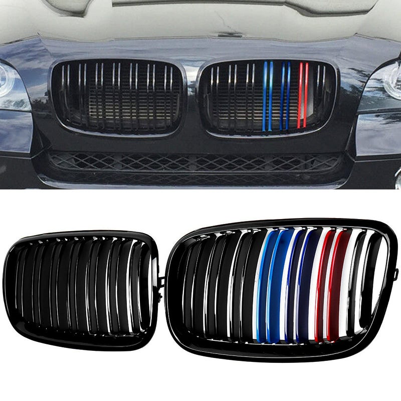 BILLDIO Grill Gloss Black M Color Compatible with 2007-2014 BMW X5 E70 X6 E71 Front Kidney Grille ABS with Double Slats - Image 1